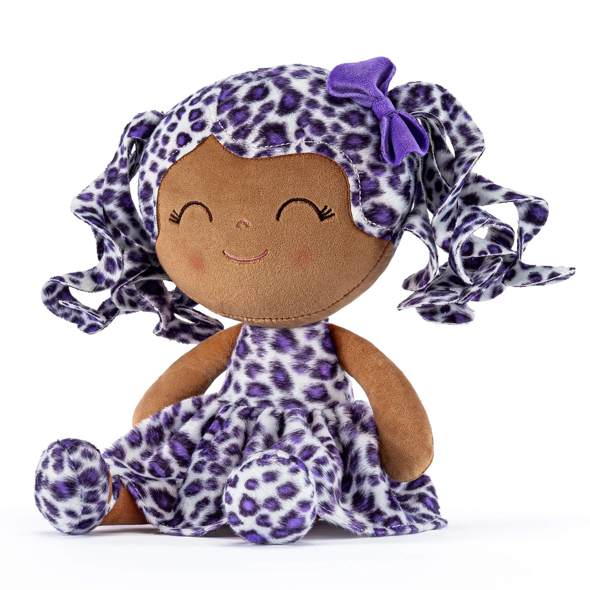 Gloveleya 12-inch Curly Hair Fashion Dolls Leopard Costume Doll Dark Skin Purple