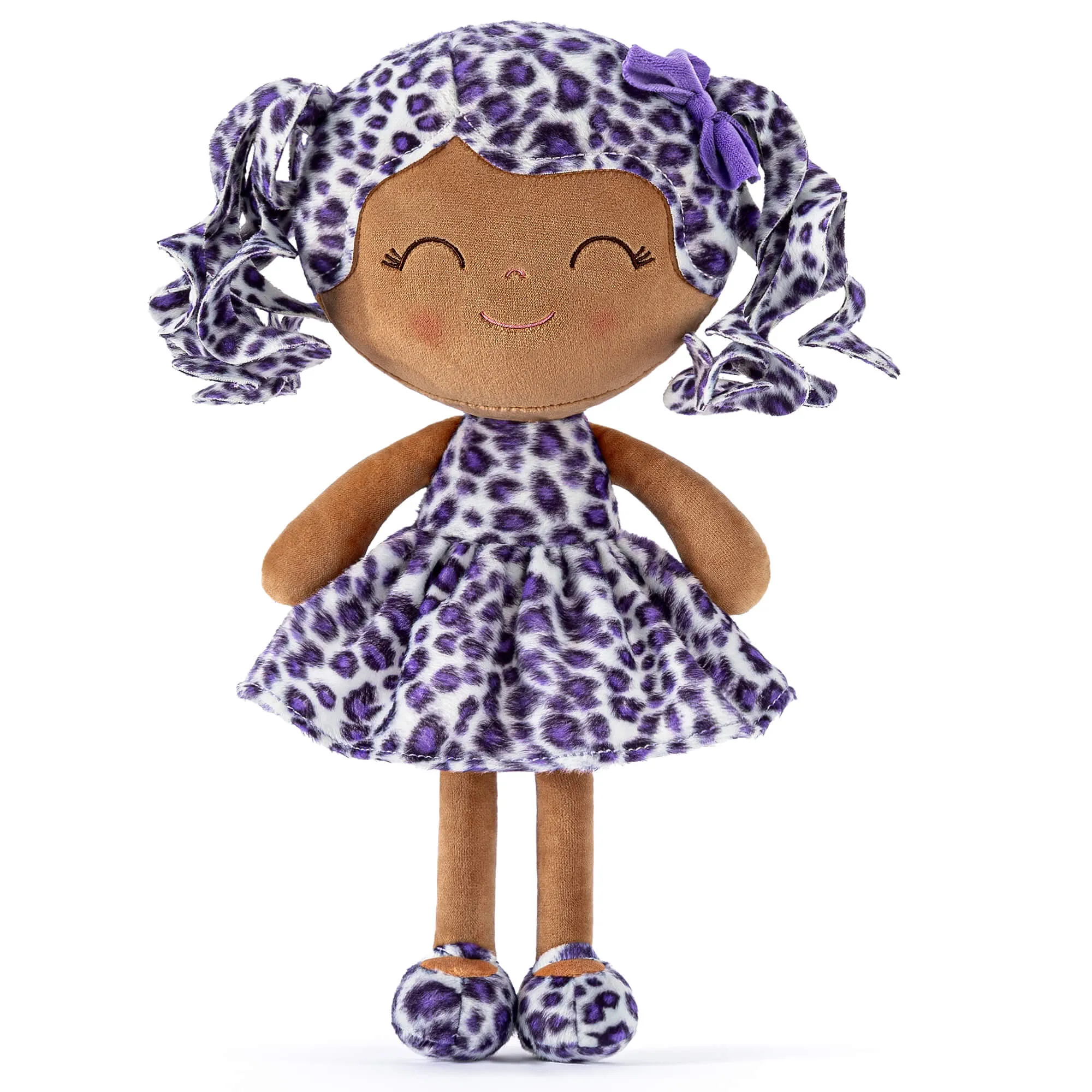 Gloveleya 12-inch Curly Hair Fashion Dolls Leopard Costume Doll Dark Skin Purple