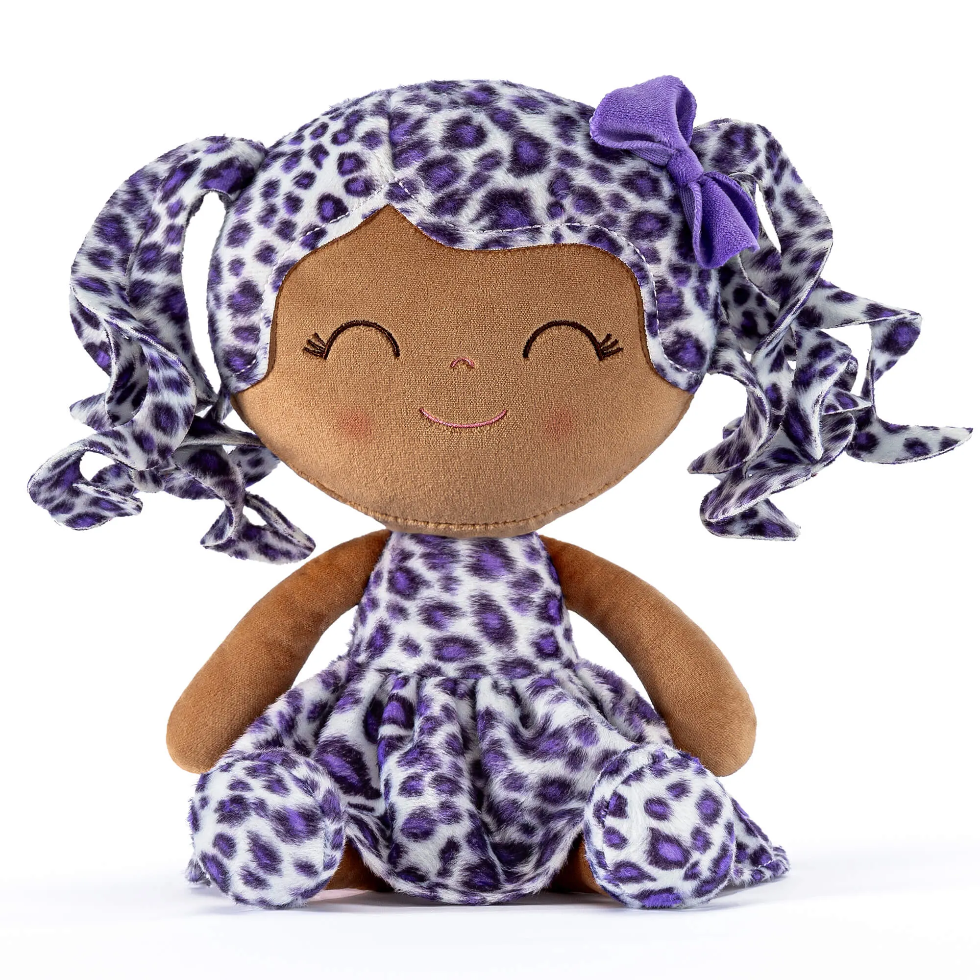 Gloveleya 12-inch Curly Hair Fashion Dolls Leopard Costume Doll Dark Skin Purple