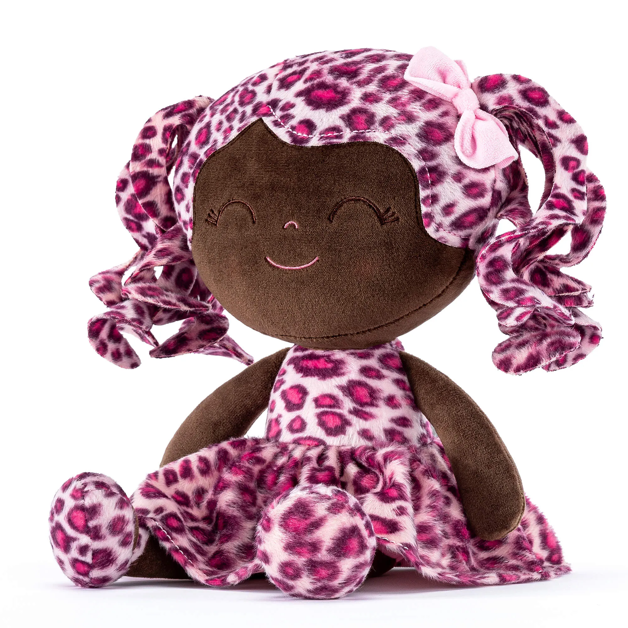 Gloveleya 12-inch Curly Hair Fashion Dolls Leopard Costume Doll Dark Skin Rose