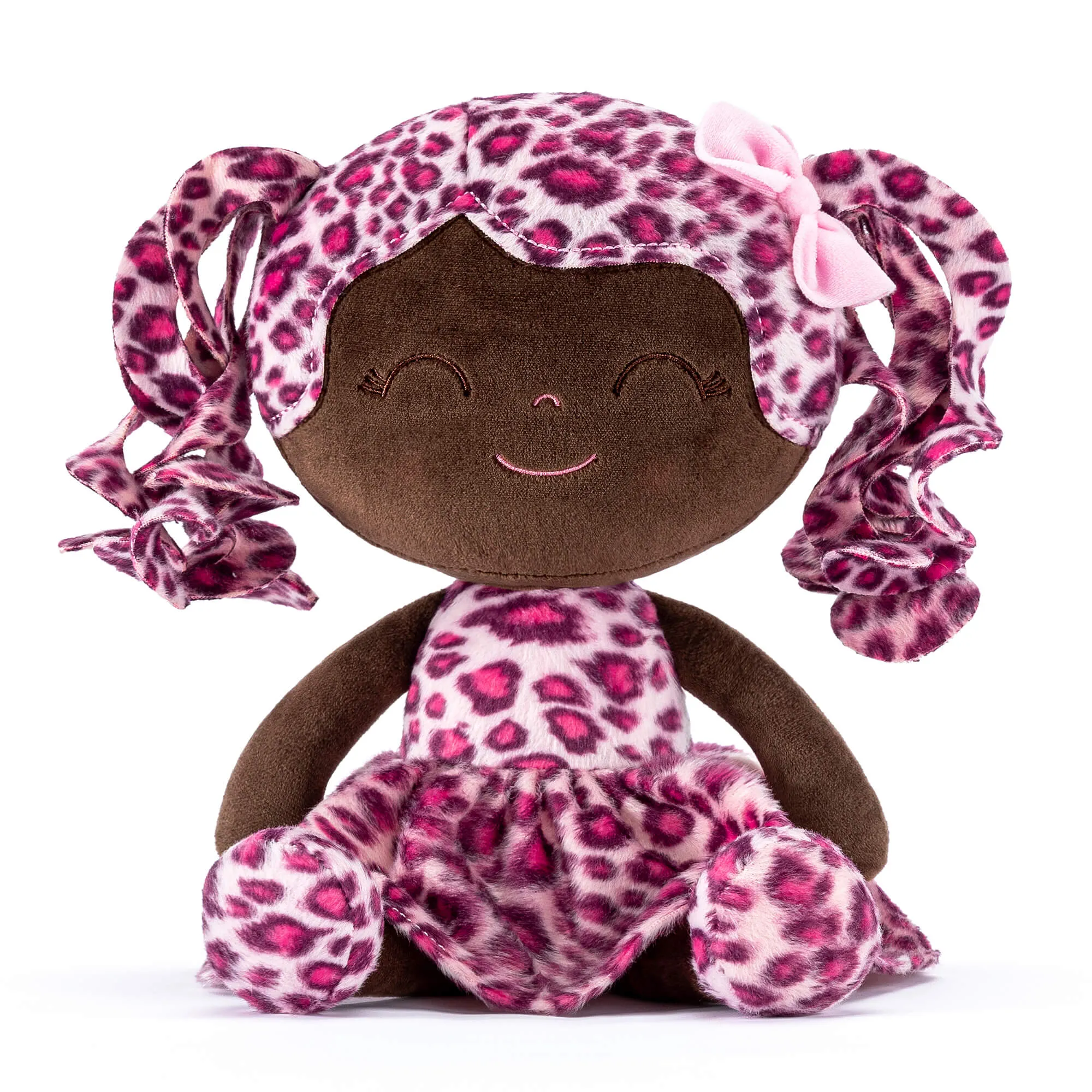 Gloveleya 12-inch Curly Hair Fashion Dolls Leopard Costume Doll Dark Skin Rose