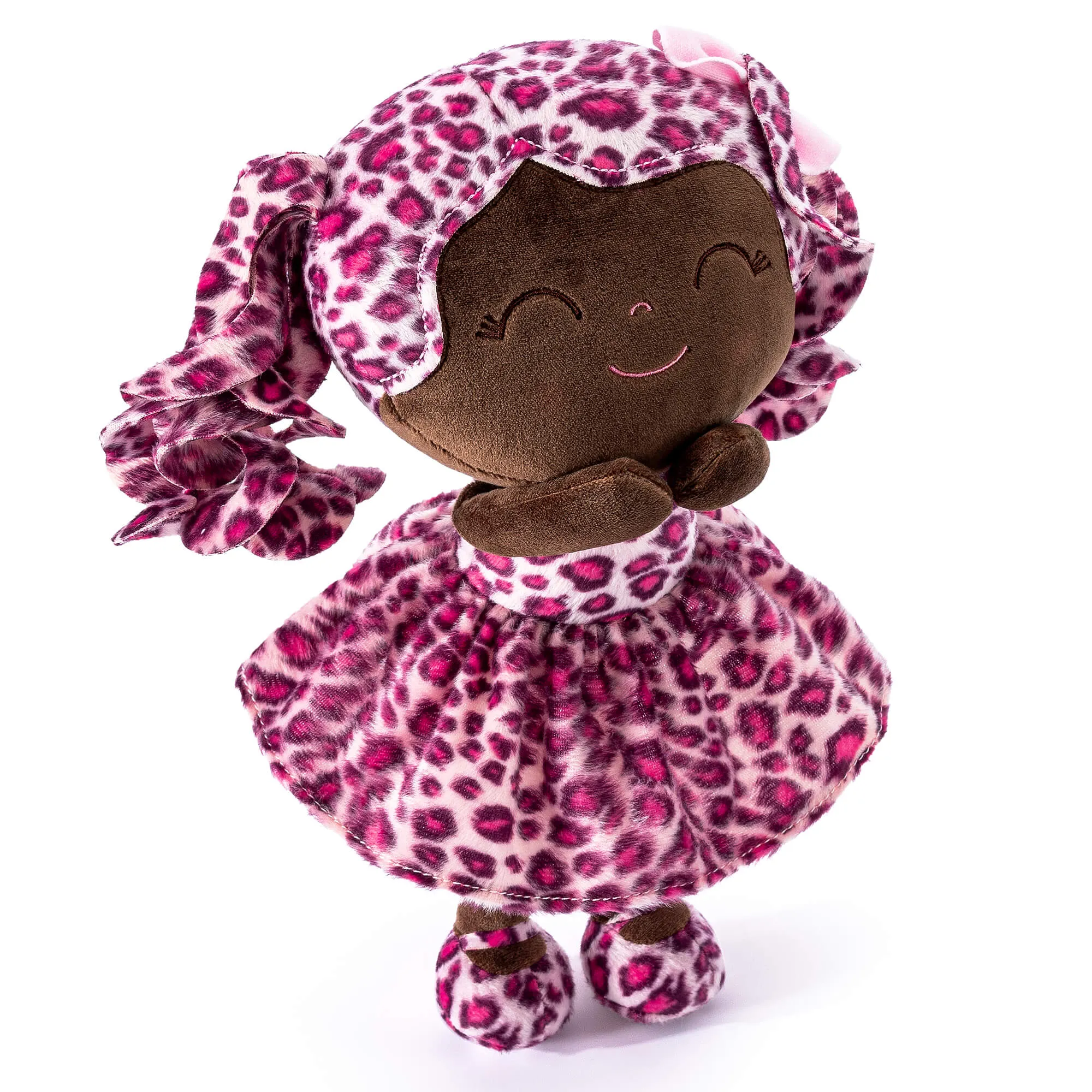 Gloveleya 12-inch Curly Hair Fashion Dolls Leopard Costume Doll Dark Skin Rose
