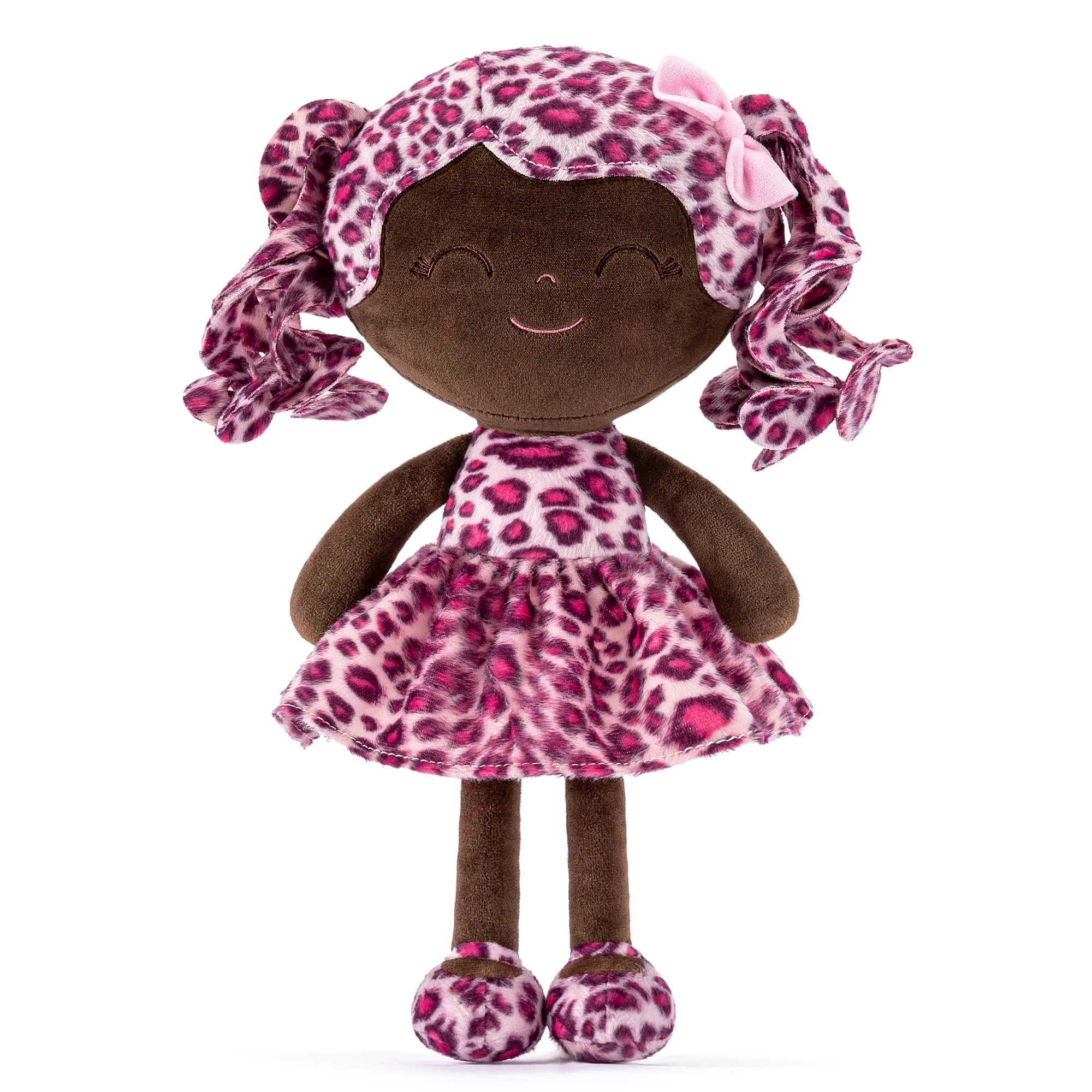 Gloveleya 12-inch Curly Hair Fashion Dolls Leopard Costume Doll Dark Skin Rose