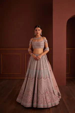 Grey And Pink Embellished Lehenga