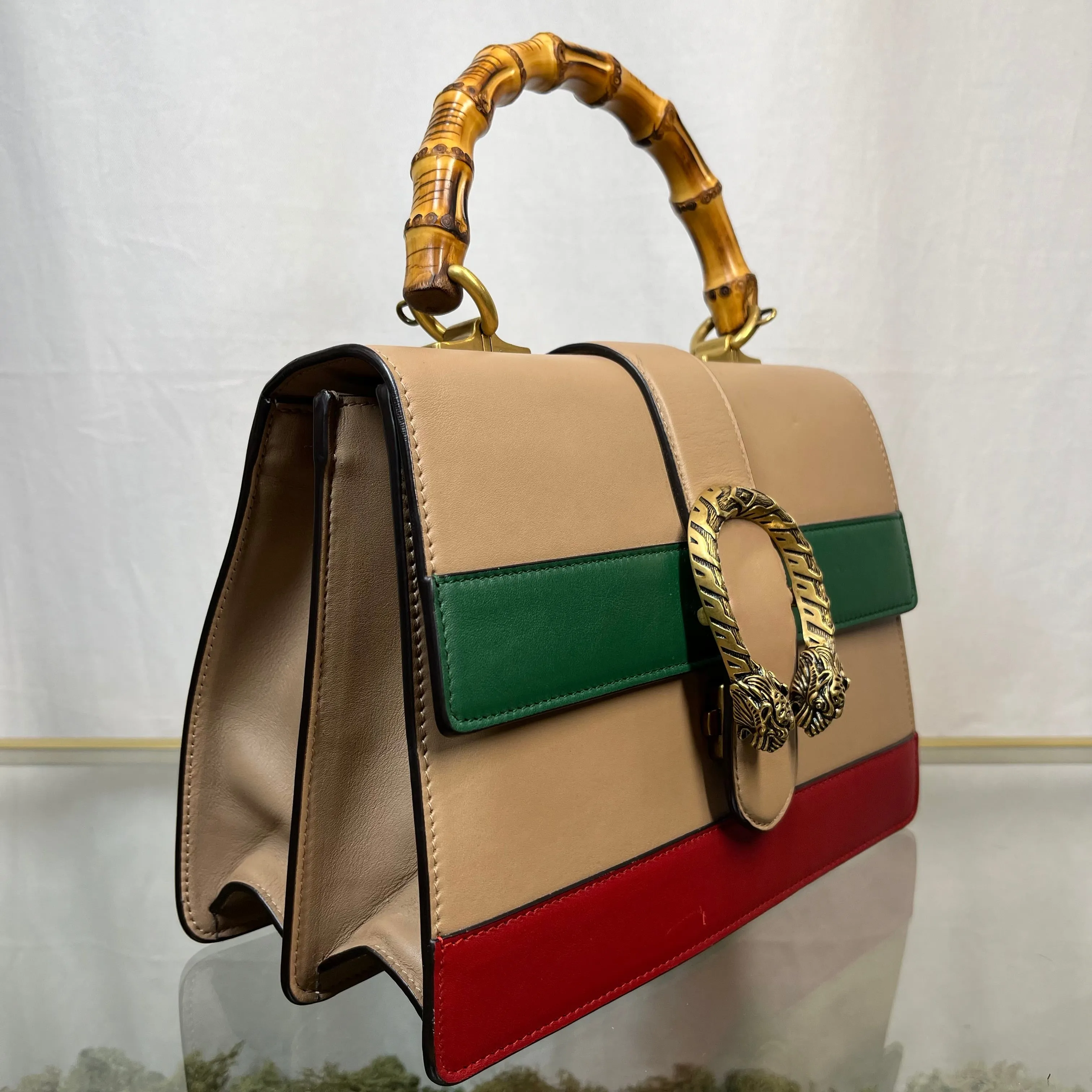 GUCCI Dionysus Bamboo Green Red & Beige Top Handle