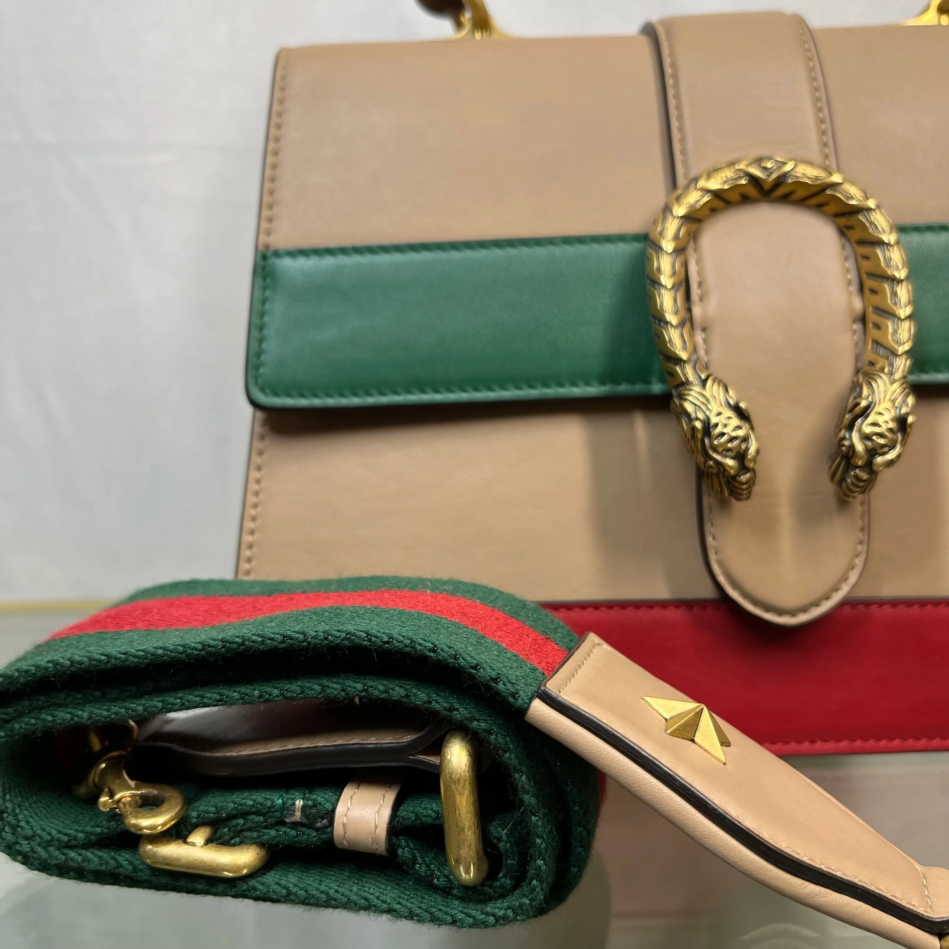 GUCCI Dionysus Bamboo Green Red & Beige Top Handle