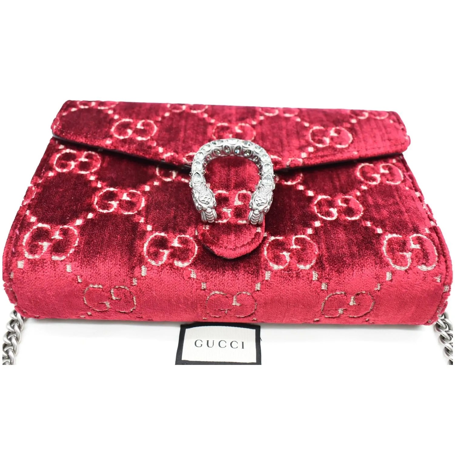 GUCCI Dionysus Mini Velvet GG Monogram Chain Wallet Red 401231