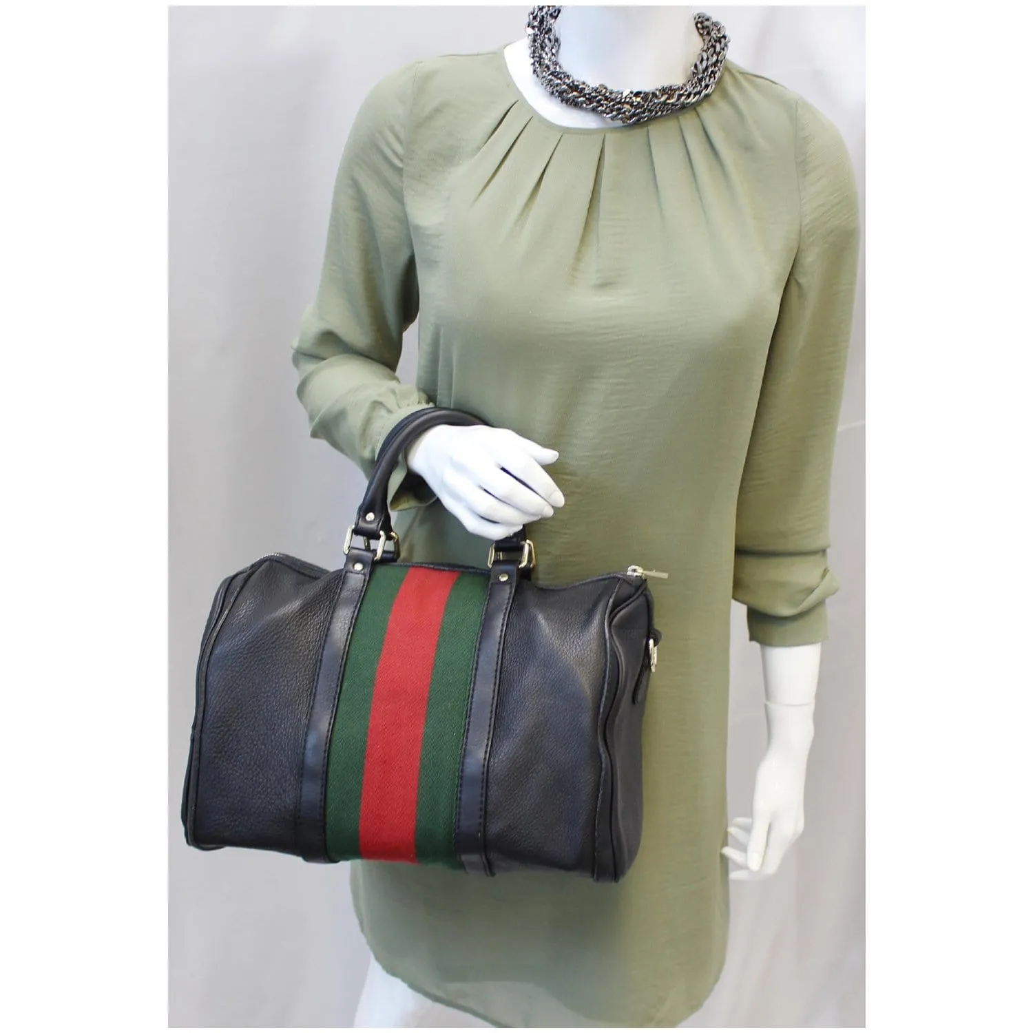 GUCCI Vintage Web Medium Boston Bag Black 247205