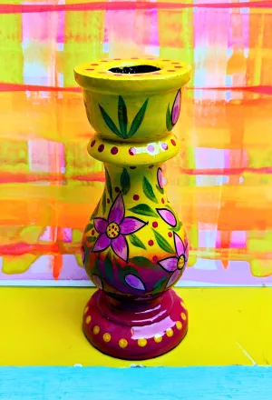 Hand painted candle holders - peacock and flower
