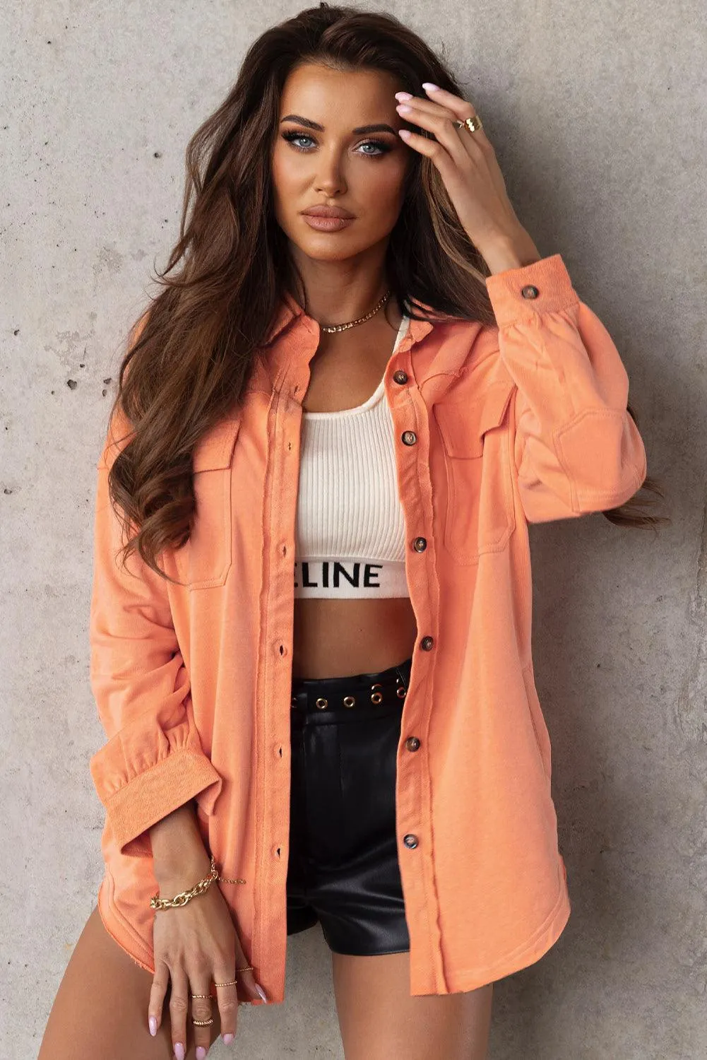 Hazel Blues® |  Button Front Shacket with Pockets