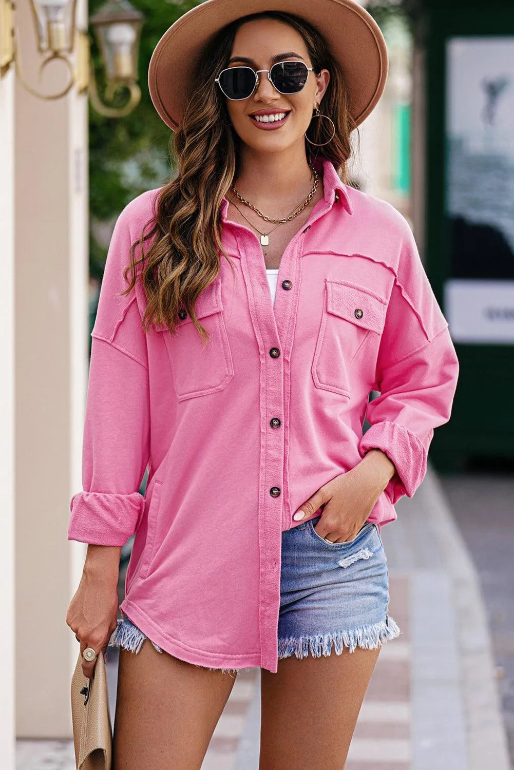 Hazel Blues® |  Button Front Shacket with Pockets