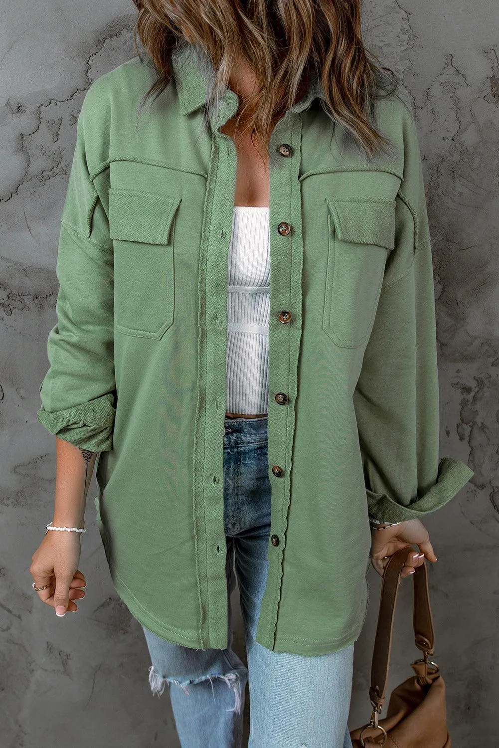 Hazel Blues® |  Button Front Shacket with Pockets