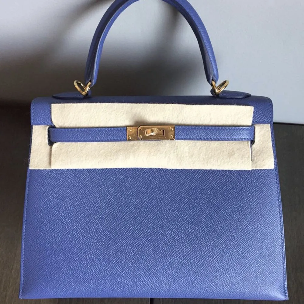 Hermès Kelly 25 Bleu Brighton Sellier Epsom Gold Hardware GHW