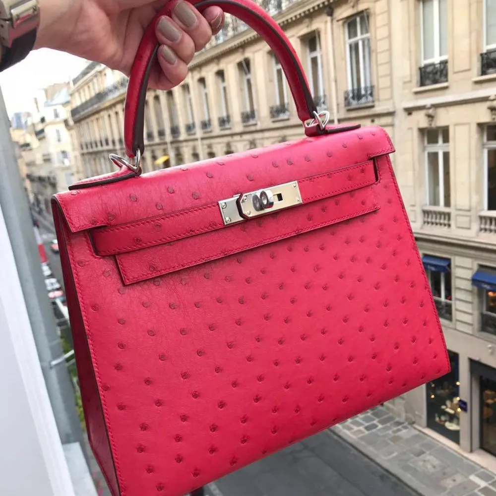 Hermès Kelly 28 Bougainvillier Sellier Ostrich Palladium Hardware PHW