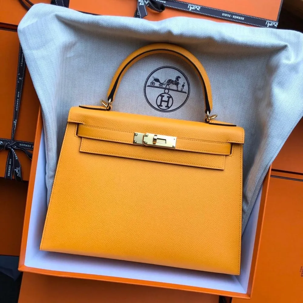 Hermès Kelly 28 Jaune Ambre/Malachite Sellier Epsom Gold Hardware GHW