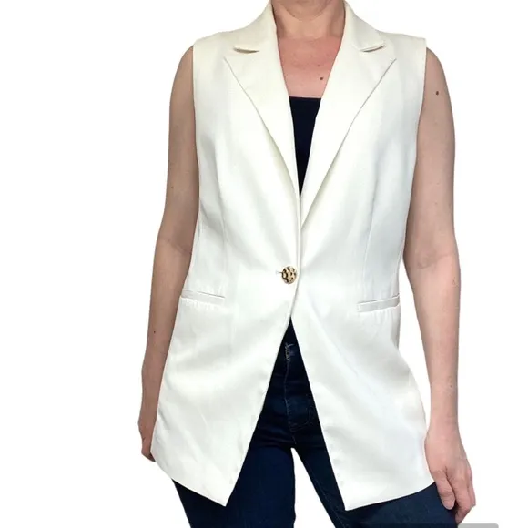 House of Harlow Sleeveless Blazer Vest Ivory Medium