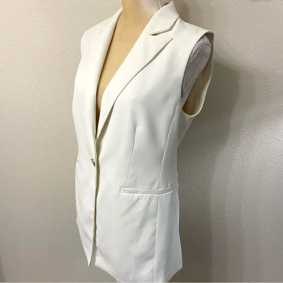 House of Harlow Sleeveless Blazer Vest Ivory Medium