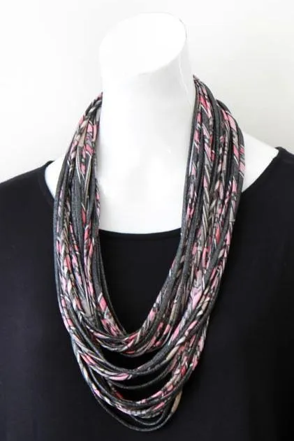 Infinity Scarf Necklace in Pink, Silver and Taupe 'Rose Quartz'