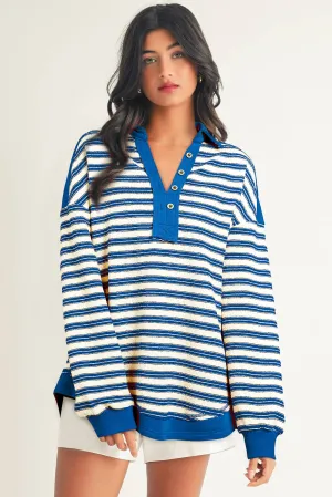 Karen Collared Button V Neck Drop Shoulder Top