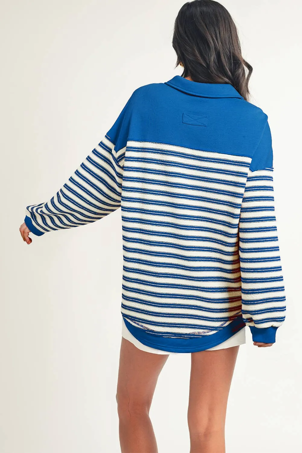 Karen Collared Button V Neck Drop Shoulder Top