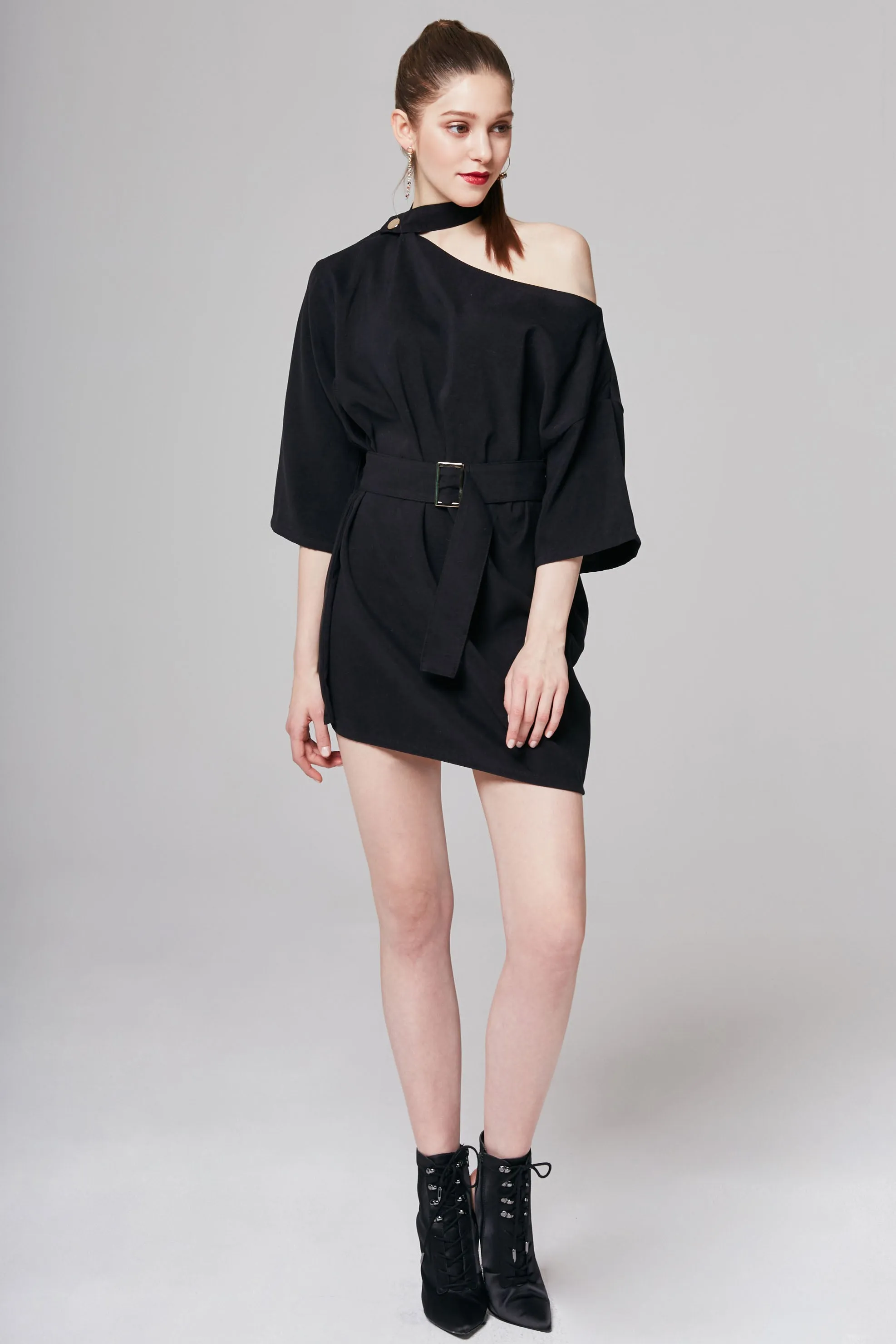 Kerry Choker Neck Belted Dress