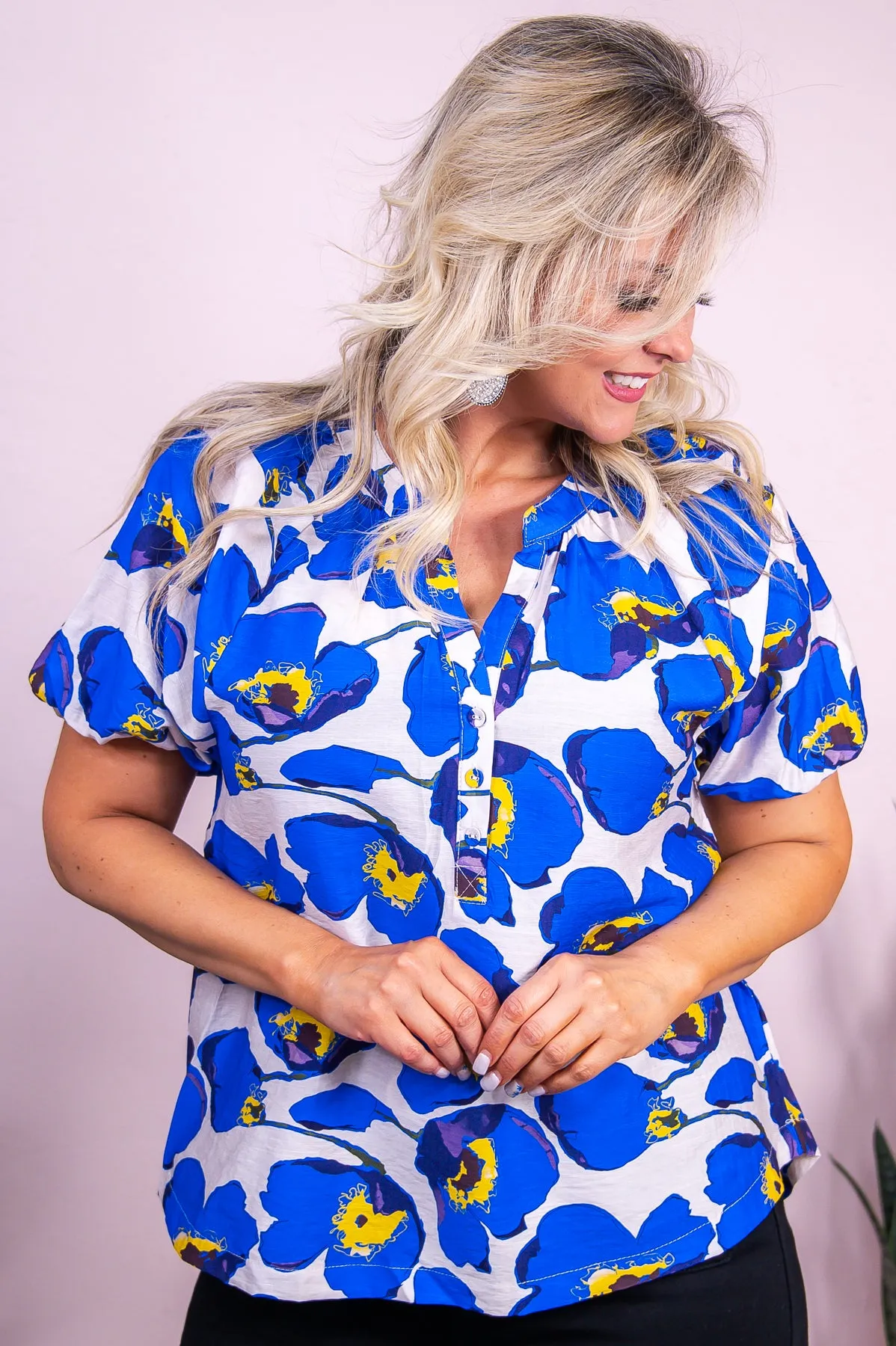 Kisses From Cabo Blue/Multi Color Printed Top - T9825BL