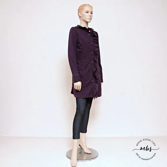 Kut From the Kloth Puff Sleeve Single Breasted Ruffle Trench Coat