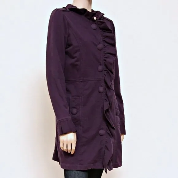 Kut From the Kloth Puff Sleeve Single Breasted Ruffle Trench Coat