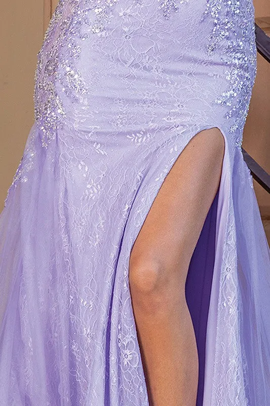 Lace Sequin Embellished Trumpet Dress in Lilac 404-352