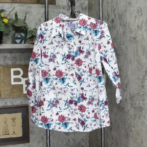 Laura Scott Floral Covered Button Long Sleeve Woven Button Up Shirt 2395-12