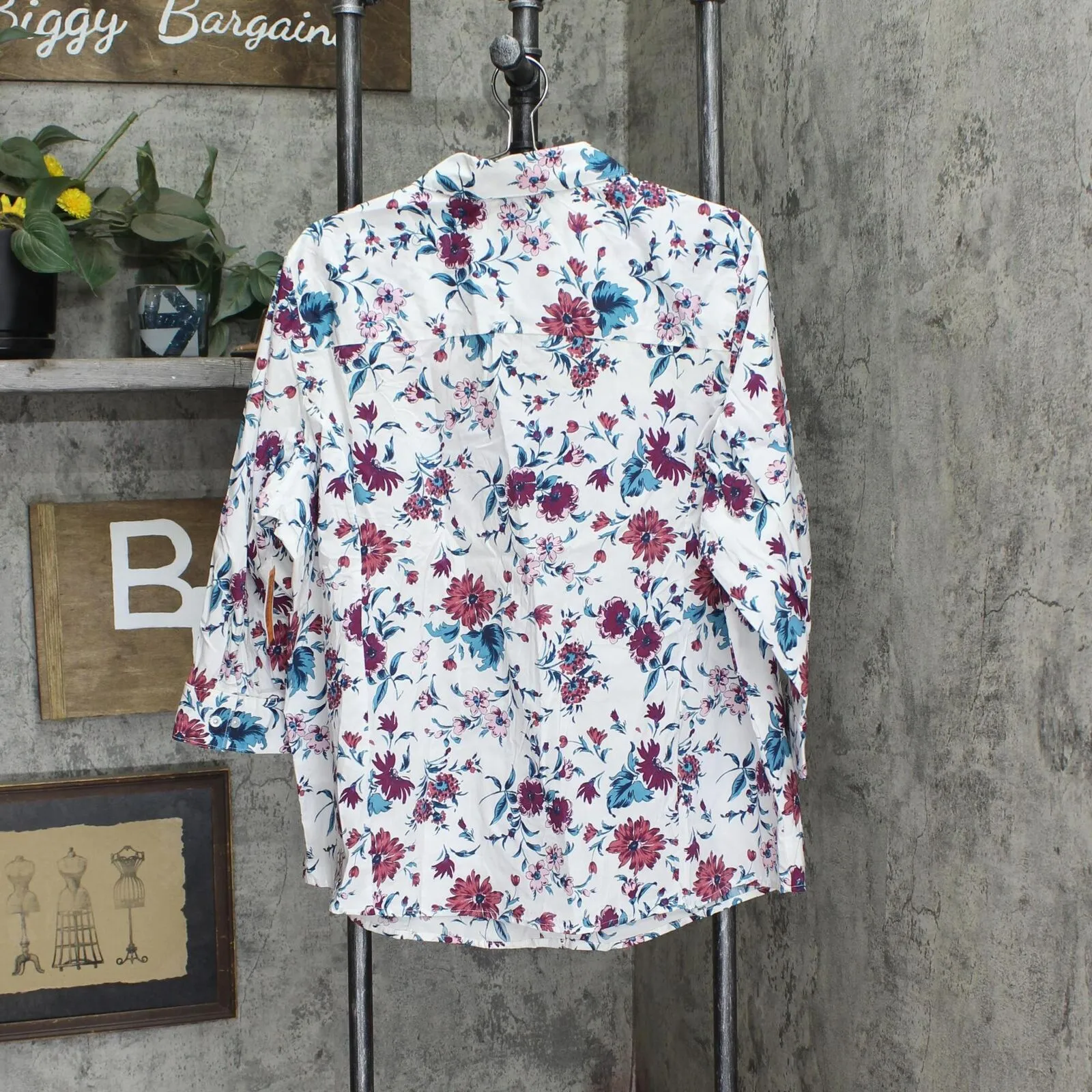 Laura Scott Floral Covered Button Long Sleeve Woven Button Up Shirt 2395-12