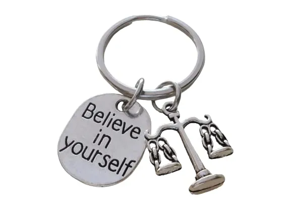 Law Scales Charm Keychain with Believe in Yourself Charm