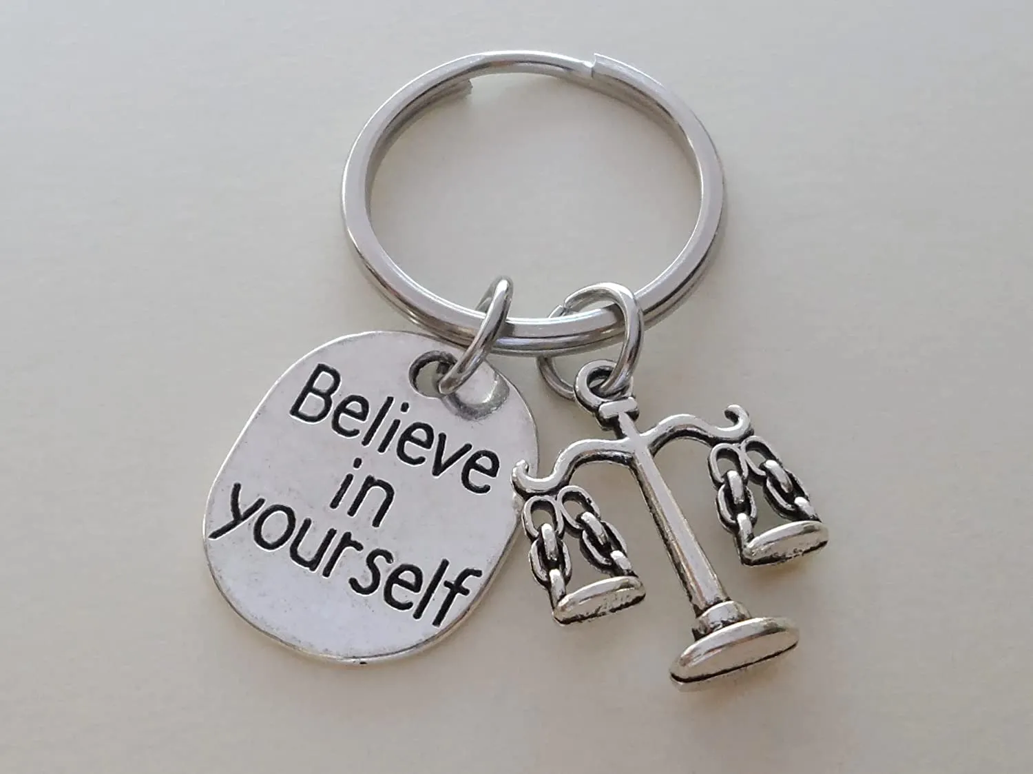 Law Scales Charm Keychain with Believe in Yourself Charm