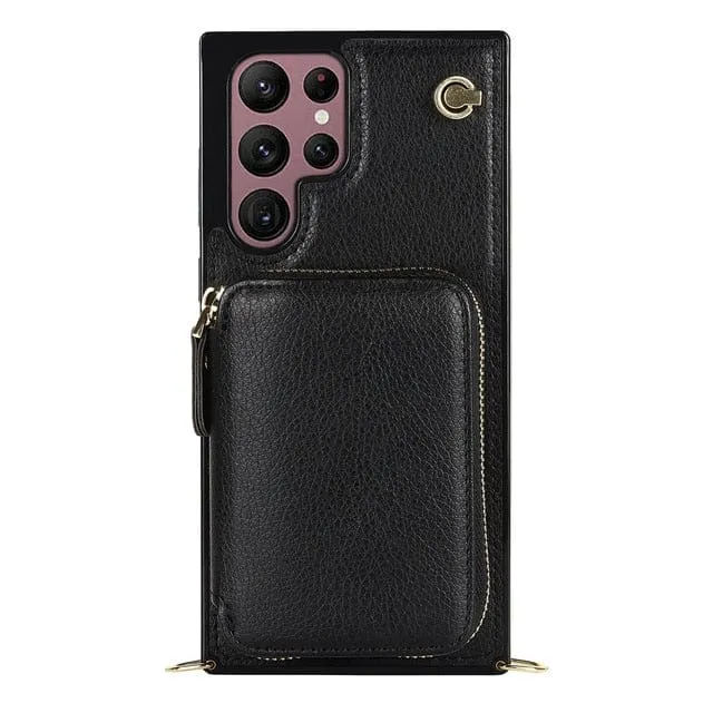 Leather Wallet Case With Lanyard For Samsung Galaxy
