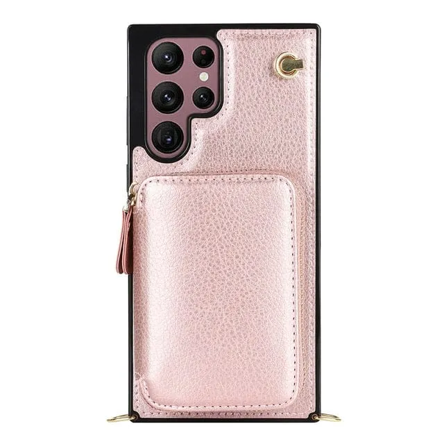 Leather Wallet Case With Lanyard For Samsung Galaxy