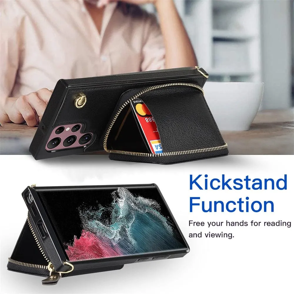 Leather Wallet Case With Lanyard For Samsung Galaxy