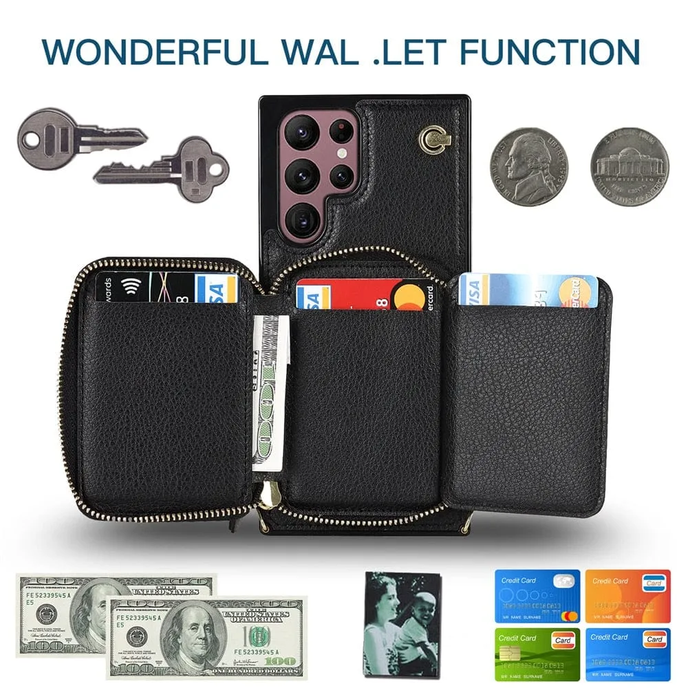 Leather Wallet Case With Lanyard For Samsung Galaxy