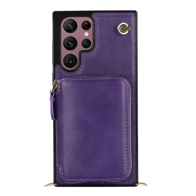 Leather Wallet Case With Lanyard For Samsung Galaxy