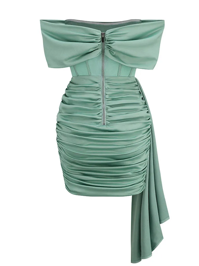 Light Green Off The Shoulder Corset Satin Sexy Gown Party Dress