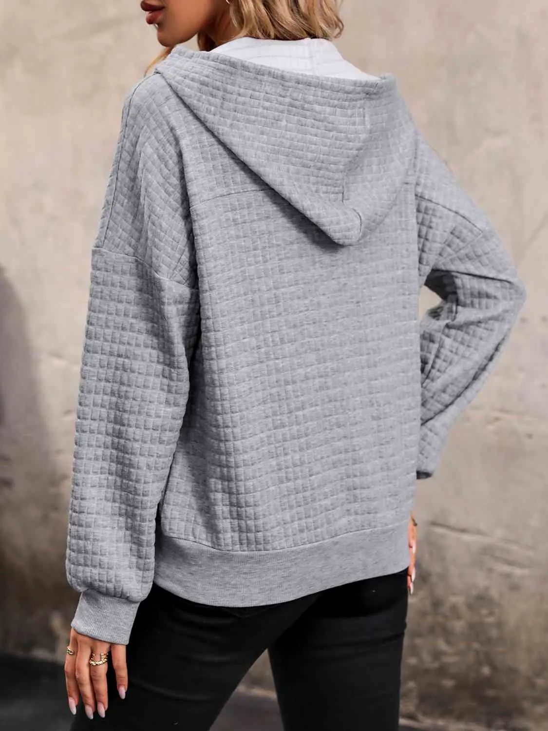 Loella Waffle-Knit Half Button Hoodie