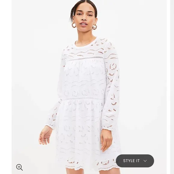 Loft Eyelet Long Sleeve Swing Dress