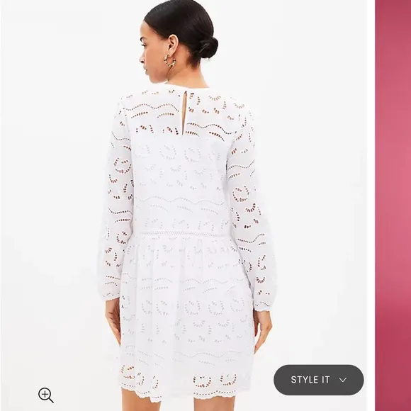 Loft Eyelet Long Sleeve Swing Dress