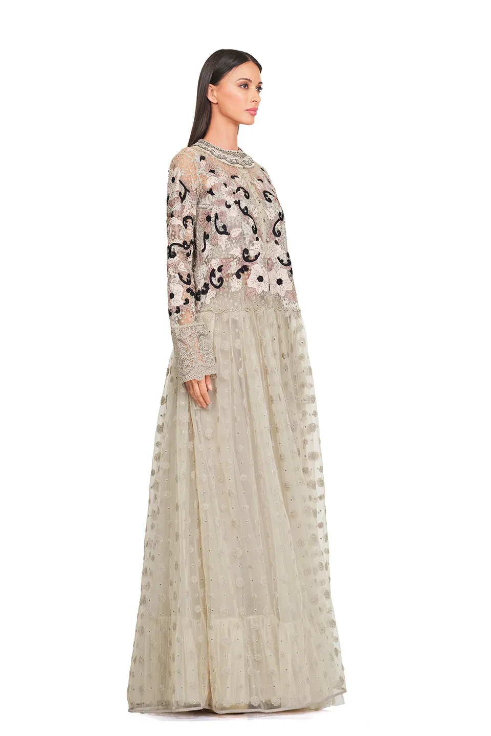 Long tunic with embellished neckline