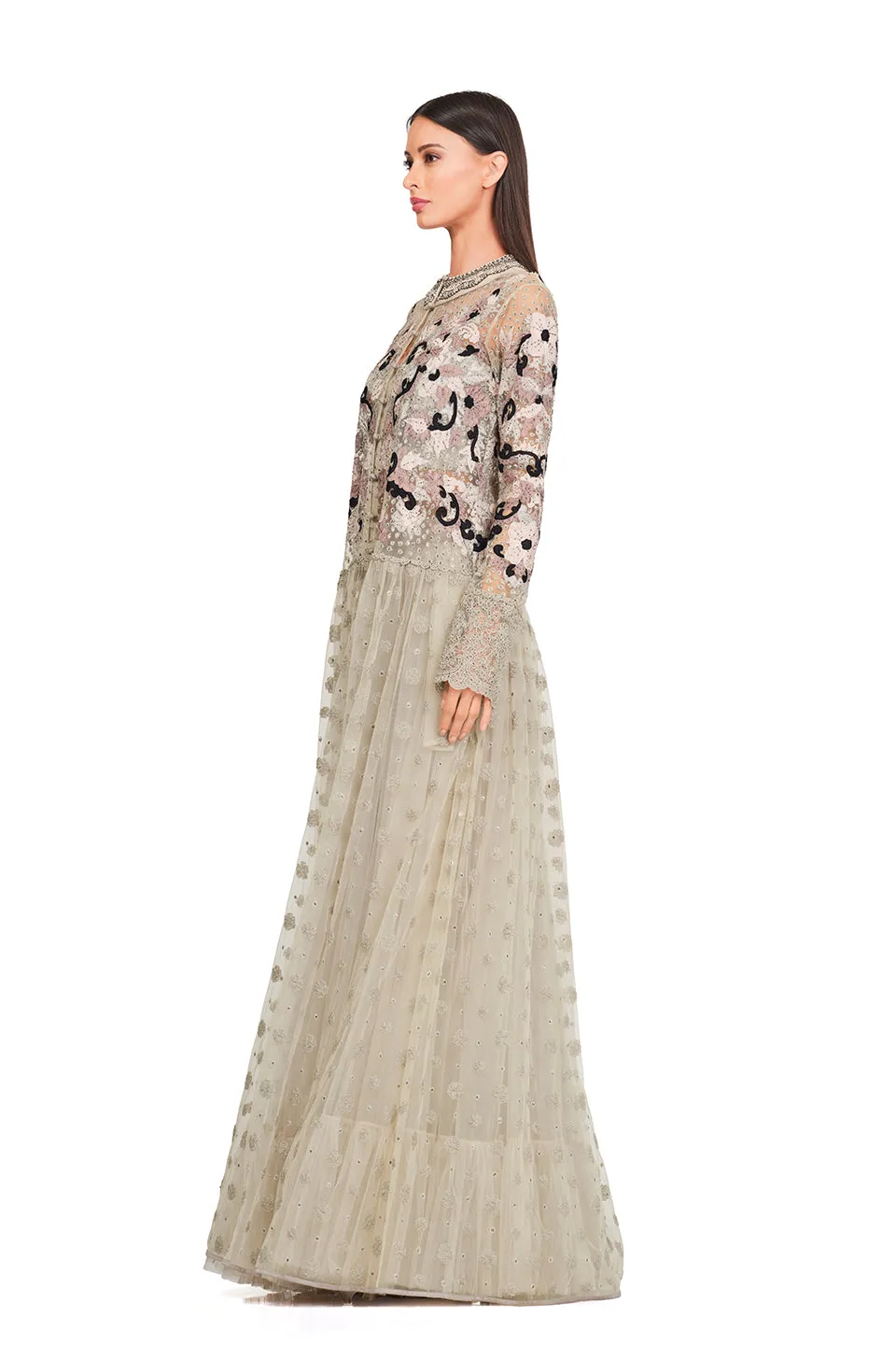 Long tunic with embellished neckline