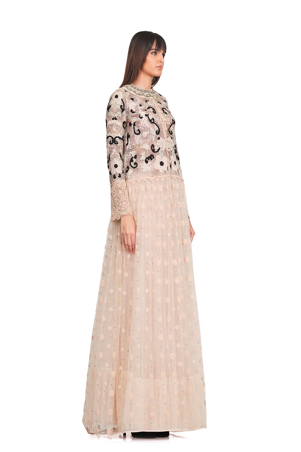 Long tunic with embroidered neckline