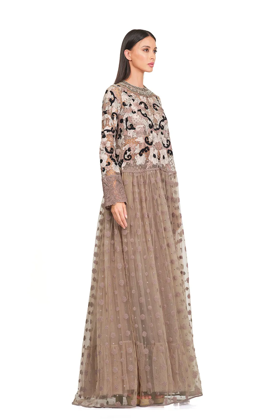 Long tunic with embroidered neckline