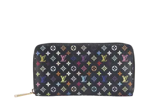 LOUIS VUITTON ZIPPY BLACK MULTICOLOR CANVAS LONG WALLET (M60271) WITH DUST COVER