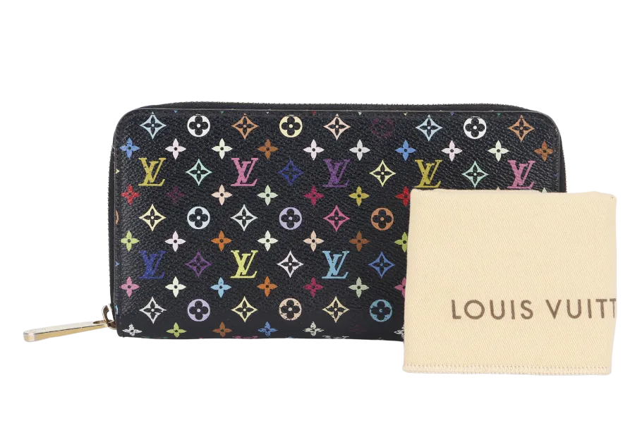 LOUIS VUITTON ZIPPY BLACK MULTICOLOR CANVAS LONG WALLET (M60271) WITH DUST COVER