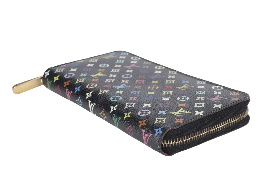 LOUIS VUITTON ZIPPY BLACK MULTICOLOR CANVAS LONG WALLET (M60271) WITH DUST COVER