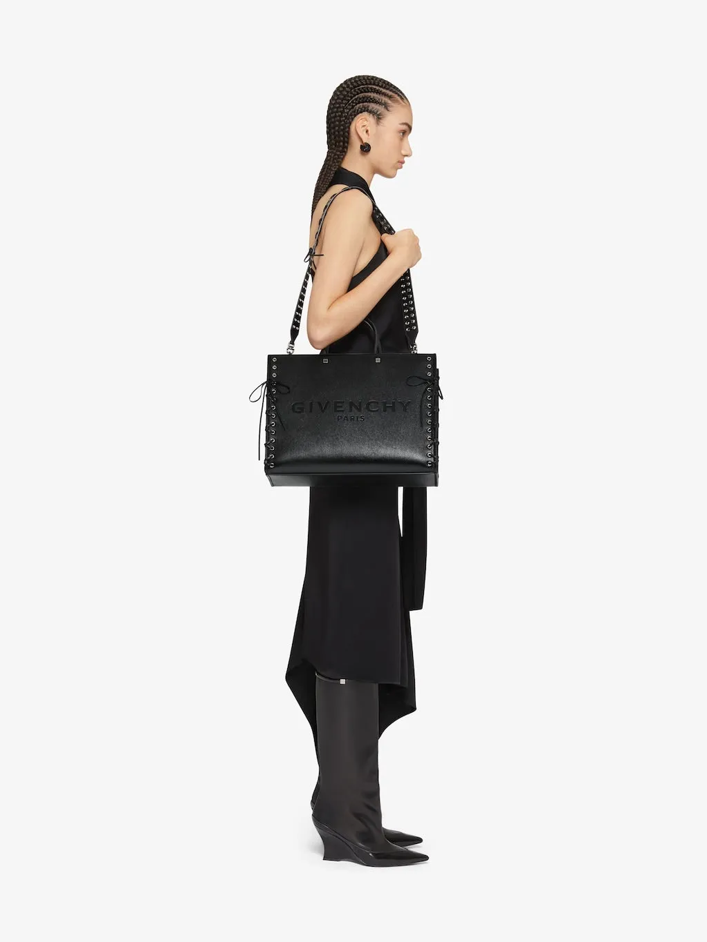 Medium G-Tote shopping bag in corset style leather